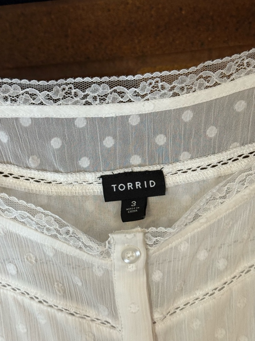 torrid White Swiss Dot Button-Front Peasant Blouse - Picture 4 of 7
